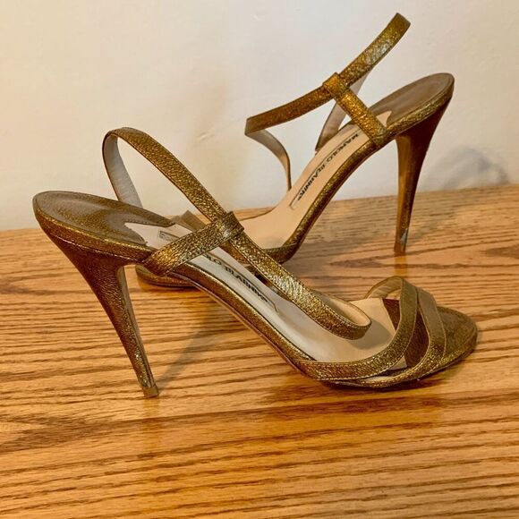 Manolo Blahnik Copper Gold 2000s y2k Strappy heels 36 Sandal Stiletto Carrie - Picture 10 of 16